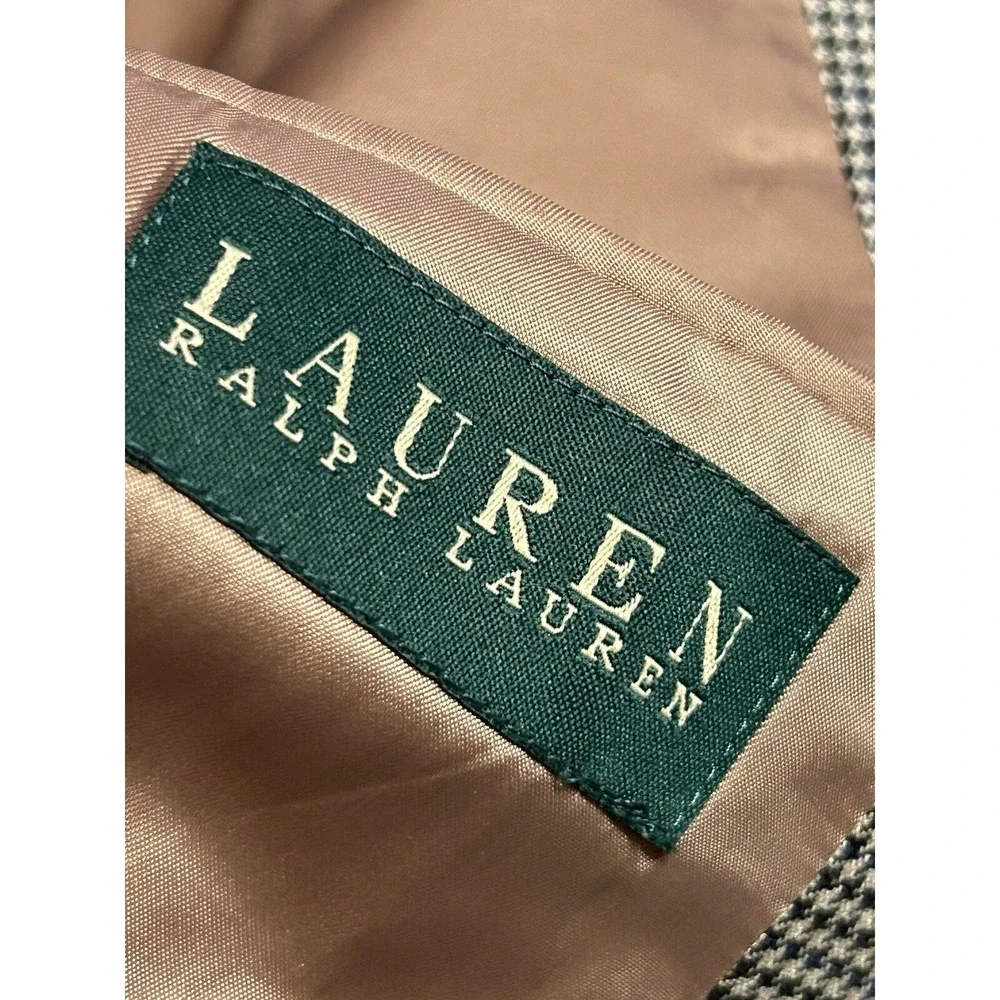 Vtg Lauren Ralph Lauren Black Houndstooth Silk Wool Sports Coat Jacket Size 44